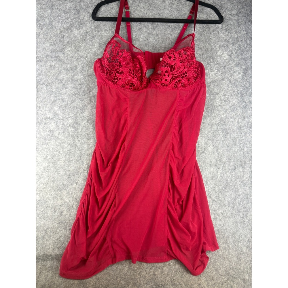 Cacique Red Mesh Lace Underwire Babydoll Chemise Lingerie 18/20